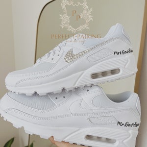 Personalized Wedding Sneakers for Bride and Groom, Custom Nike Air Max 90 Rhinestone Shoes, Bridal and Groom Sneakers, Bride and Groom Gift