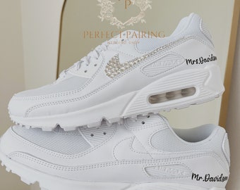 Personalized Wedding Sneakers for Bride and Groom, Custom Nike Air Max 90 Rhinestone Shoes, Bridal and Groom Sneakers, Bride and Groom Gift