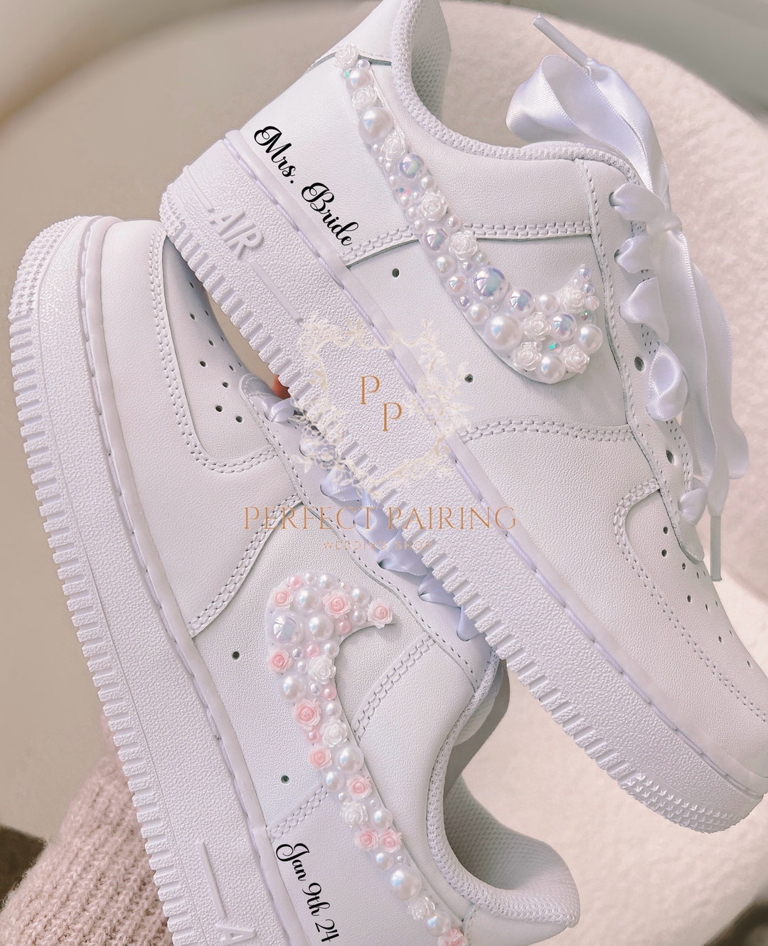 Personalized Bridal Nike AF1 Wedding Shoes With Roses and Pearls - Etsy