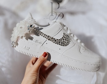 Hochzeit Strass AF1 Sneakers für Braut, personalisierter funkelnder Brautschuh, Custom Bling Schuhe