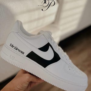 Groom Nike Air Force 1 Sneakers, Custom Wedding Shoes for Grooms with Hand-Painted image 1