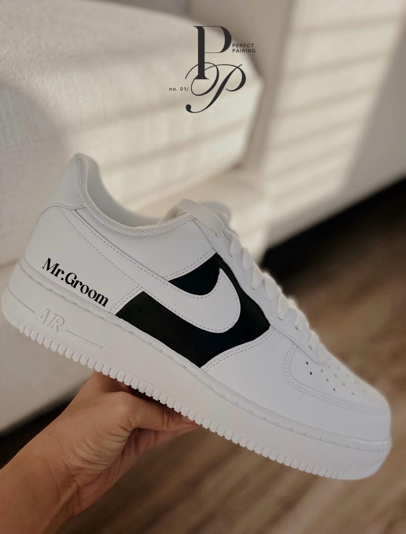 Groom Nike Air Force 1 Sneakers, Custom Wedding Shoes for Grooms with Hand-Painted image 1