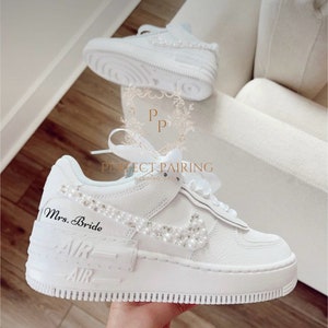 Personalized Bridal Wedding Sneakers Nike Air Shadow Pearl Custom Bride Shoes Air Force Shadow- Wedding AF1