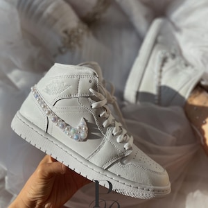 Personalized Wedding Bridal Sneakers Air Jordan mid with pearls-Custom Bride Shoes Gift for Bridesmaid Comfortable Wedding Sneakers