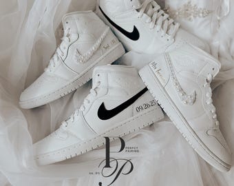 Custom Wedding Air Jordan Mid Sneakers, Personalized Groom Shoes