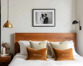 Personalized velvet pillowcases for Mr & Mrs, romantic housewarming present, velvety pillowcase