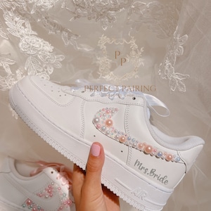 Wedding Bridal Sneaker Personalized- Nike Air Force pink Pearl Wedding Sneakers -Wedding BRIDE Shoes- Custom Wedding Sneakers for Bride Pink