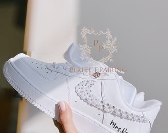 Customized Nike Air Force 1 Pearl and rhinestone Bridal Shoes