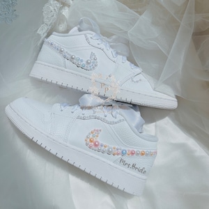 Air Jordan Low Wedding Sneakers, Custom Bridal Sneakers w Pearls, Personalized Nike Air Jordan Low for Bride, Wedding Shoes, Gift for Bride