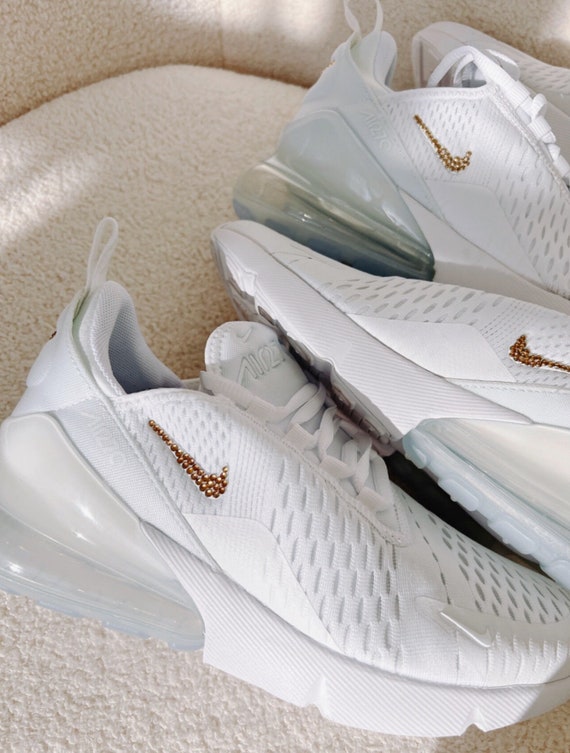 white nike with rose gold swoosh