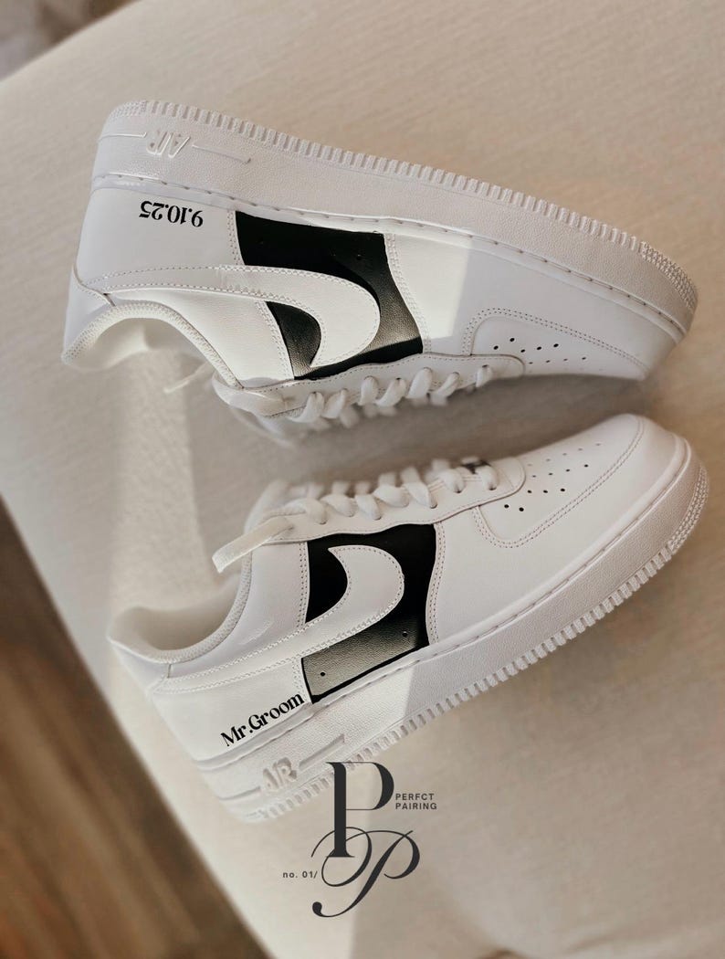 Groom Nike Air Force 1 Sneakers, Custom Wedding Shoes for Grooms with Hand-Painted image 6