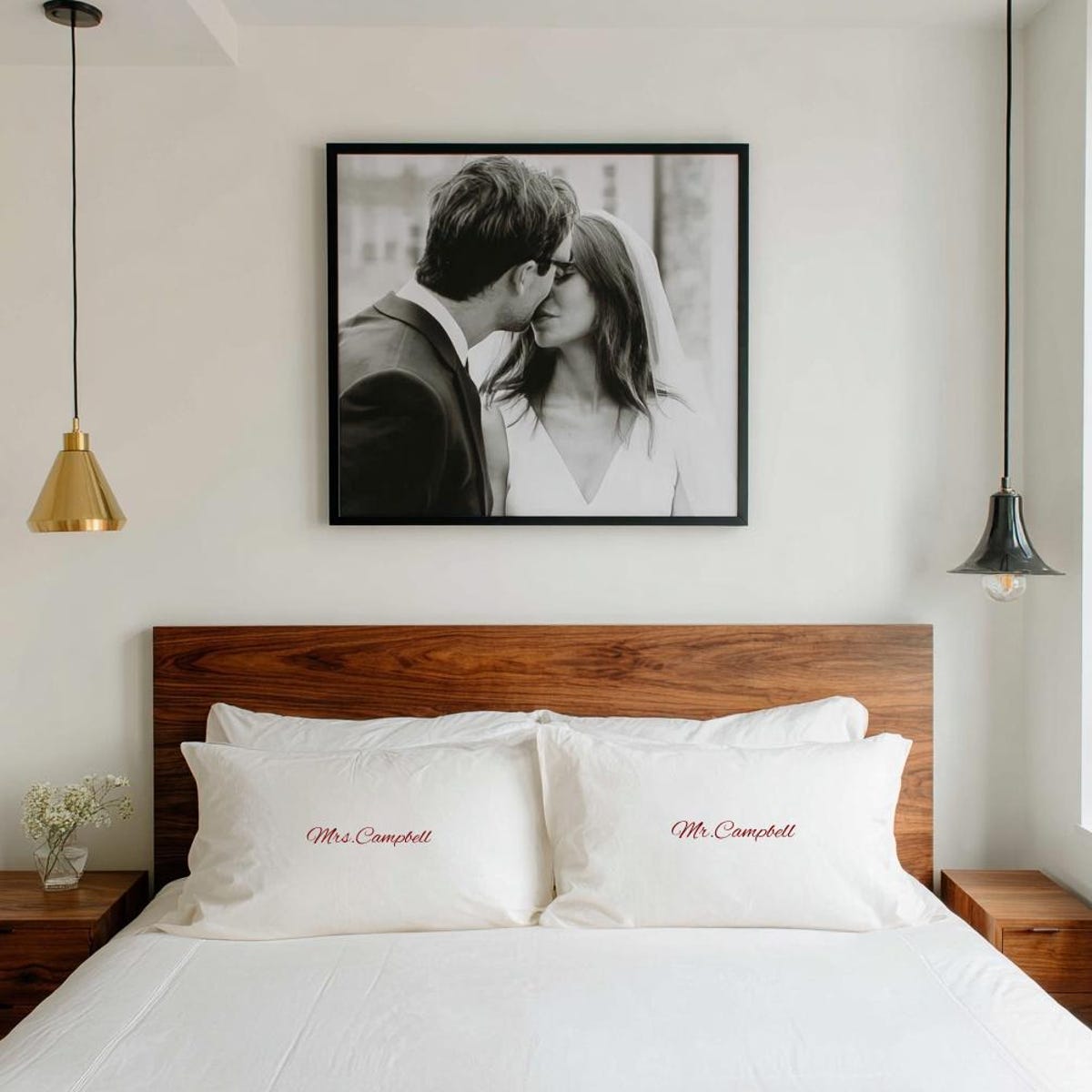 Personalized wedding satin pillowcases for Mr & Mrs