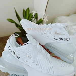 Wedding Nike Air Max 270 Sneakers for Bride | Custom Bridal Shoes with Pearls, Name & Date | Personalized Wedding Day Sneakers for Bride