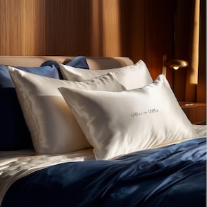 Personalized wedding satin pillowcases for Mr & Mrs | Romantic housewarm gift silk pillowcase |