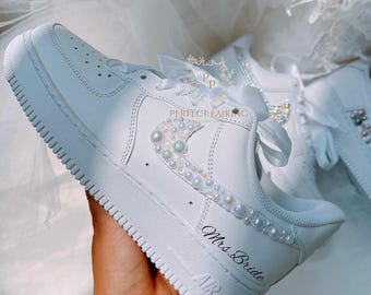 Custom Bridal Nike Air Force 1 with Pearls – Wedding Bride Gift Anniversary Prom Sneakers
