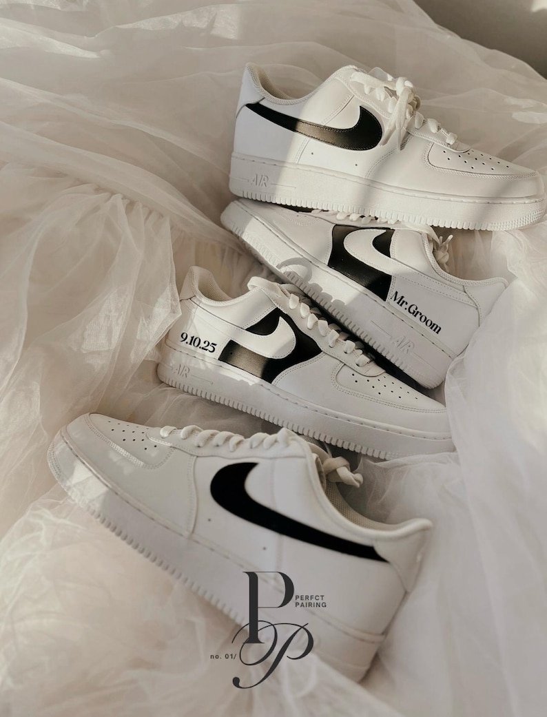 Groom Nike Air Force 1 Sneakers, Custom Wedding Shoes for Grooms with Hand-Painted image 7