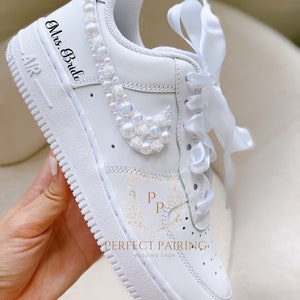 Elegant Pearl Wedding Sneakers - Personalized Nike Air Force 1 for Bride- Rose Pearls Wedding Sneakers-Prom gift