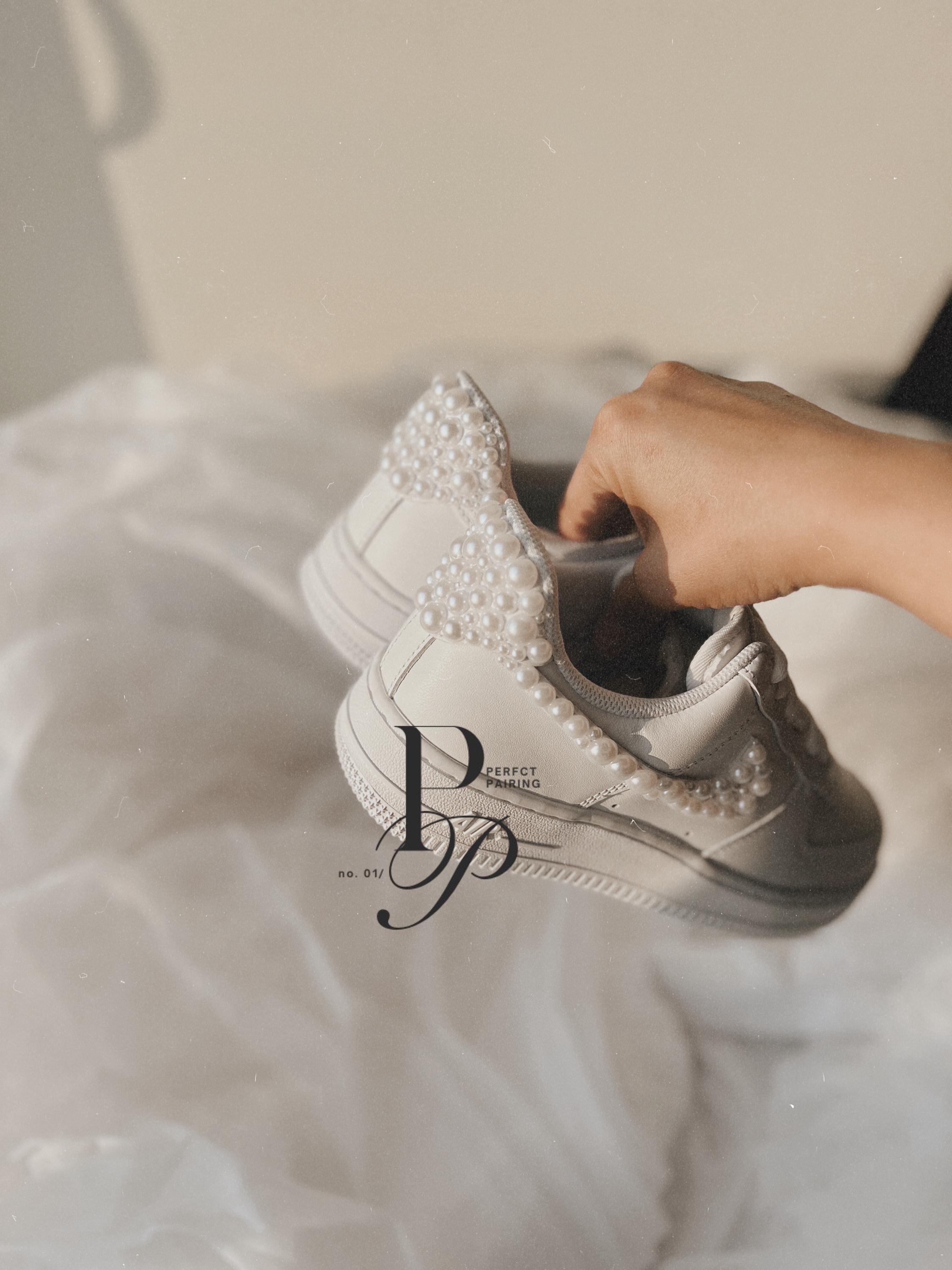 Personalized Pearl Bride Sneakers: Custom Wedding AF1 Shoes