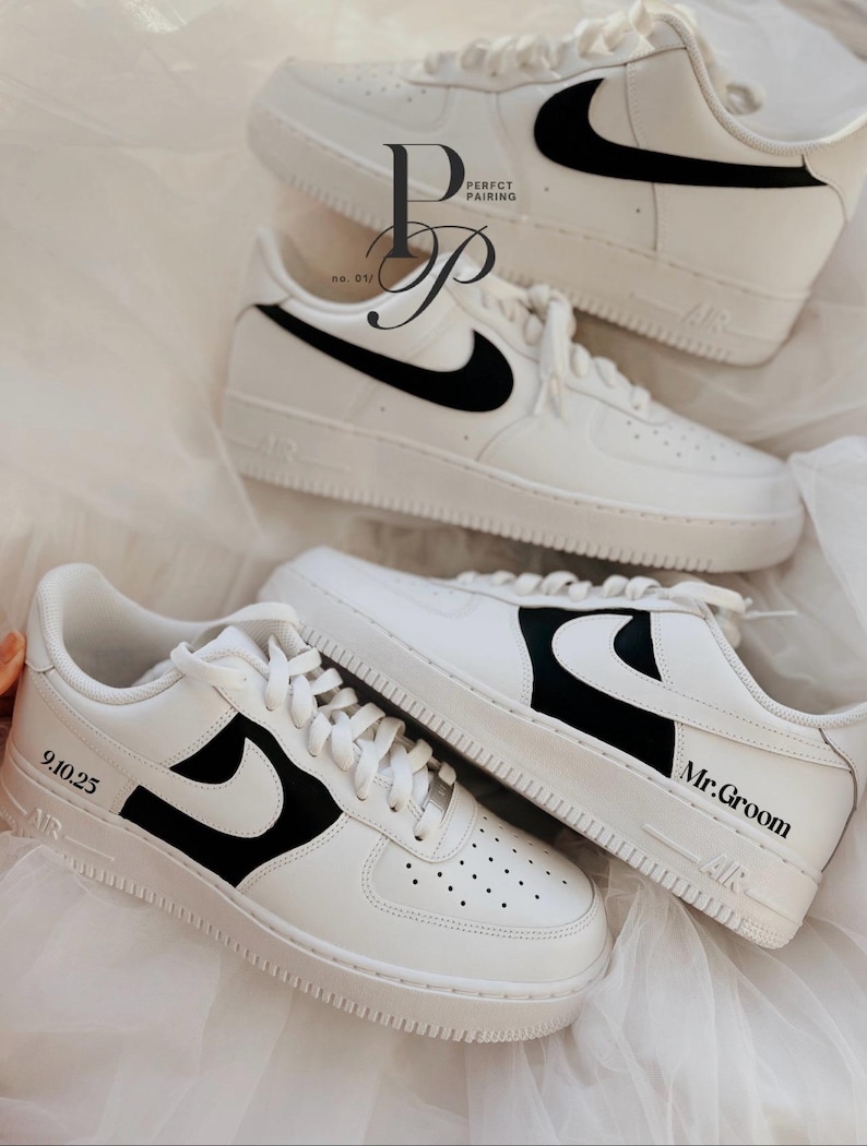 Groom Nike Air Force 1 Sneakers, Custom Wedding Shoes for Grooms with Hand-Painted image 5
