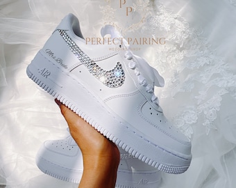 Wedding Bridal Sneaker personalizado Air force 1 con zapatos de boda de pedrería Zapatos de pedrería de boda personalizados Zapatillas blancas de boda