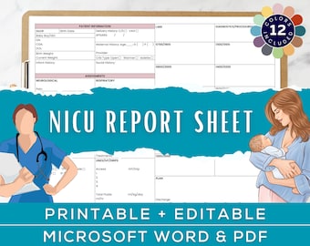 Hoja de informe de la UCIN, cerebro de enfermera de bebé, cerebro de la UCIN, enfermera de la UCI neonatal, regalo de enfermera de la UCIN, informe de la unidad de cuidados intensivos, Microsoft Word, PDF
