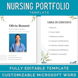 Nurse Portfolio Template, Professional Nursing Portfolio for RN, Rn Resume, LPN, Students, Remote Nurse, Editable Microsoft Word, PDF