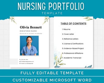 Nurse Portfolio Template, Professional Nursing Portfolio for RN, Rn Resume, LPN, Students, Remote Nurse, Editable Microsoft Word, PDF