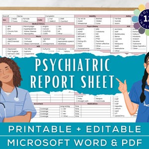 Psychiatric Nursing Report Sheet, Behavioral Health, 2 patient Psych Nurse Report sheet, rn/pmhnp, Nurse Brain, Editable Microsoft Word, PDF