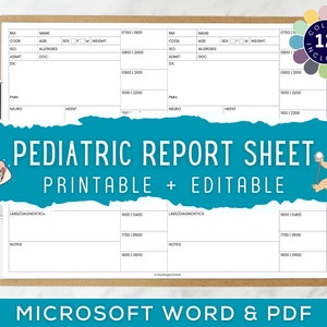 Pediatric Nurse Report Sheet voor 2 patiënten, Peds Nurse Brain, Pediatrics Handoff Report Sheet Template, Microsoft Word, PDF