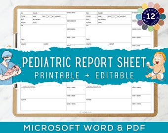 Pediatric Nurse Report Sheet for 2 Patients, Peds Nurse Brain, Pediatrics Handoff Report Sheet Template, Microsoft Word, PDF