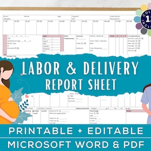 Labor and Delivery Nurse Report Sheet, 1-2 Patients, Nurse Brain Sheet, Postpartum, Labor & Delivery Nurse, Editable Microsoft Word, PDF