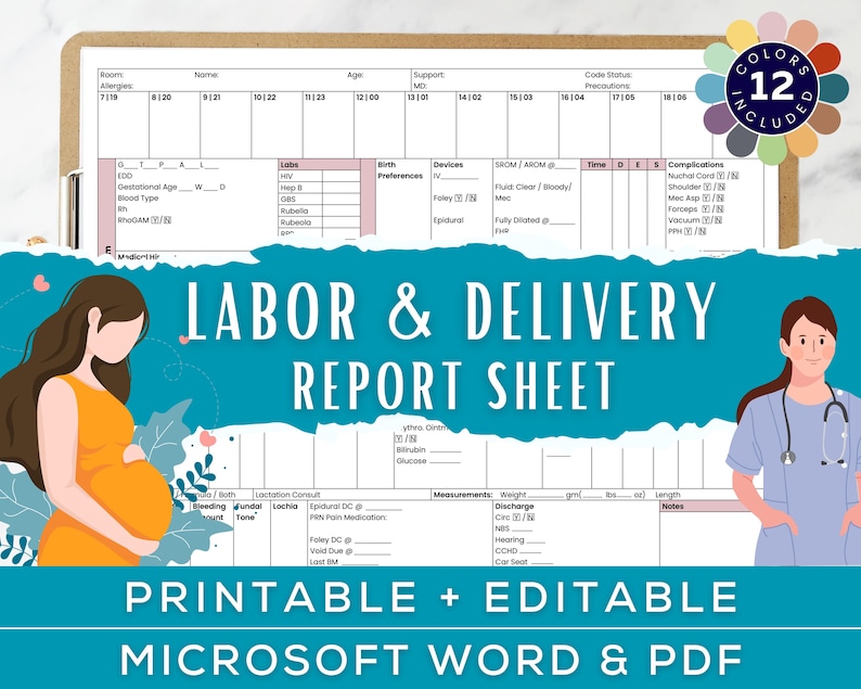 Postpartum Progress Notes.pdf Labor and Delivery Nurse Report Sheet, 1-2 Patients, Nurse Brain Sheet ...