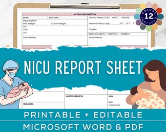 NICU Report Sheet, NICU Brain Sheet for Nurse, Nicu Nurse gift, Neonatal Icu Nurse, Intensive Care Unit Report, Microsoft Word, PDF