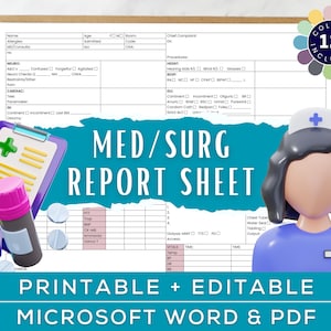 MedSurg 1 Patient Nurse Brain Report Sheet, RN/ nursing student handoff, Labs & Hourly To Do, ICU Nurse Shift Editable Microsoft Word, PDF