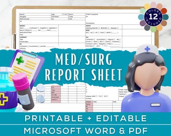 MedSurg 1 Patient Nurse Brain Report Sheet, RN / Pflegeschüler-Übergabe, Labs & Stündliche Aufgabe, ICU Nurse schicht Bearbeitbar Microsoft Word, PDF