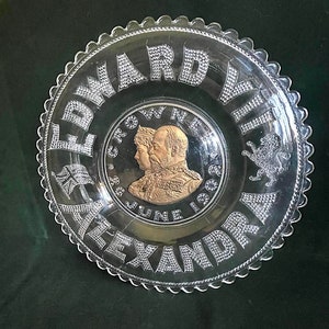 Antique Edward VII & Alexandra Coronation Glass Plate 1902