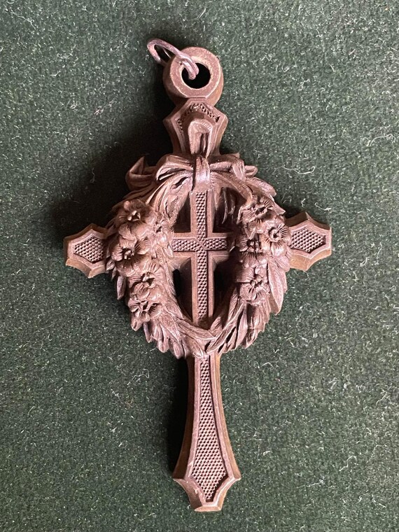 Antique Gutta Percha Mourning Cross Pendant