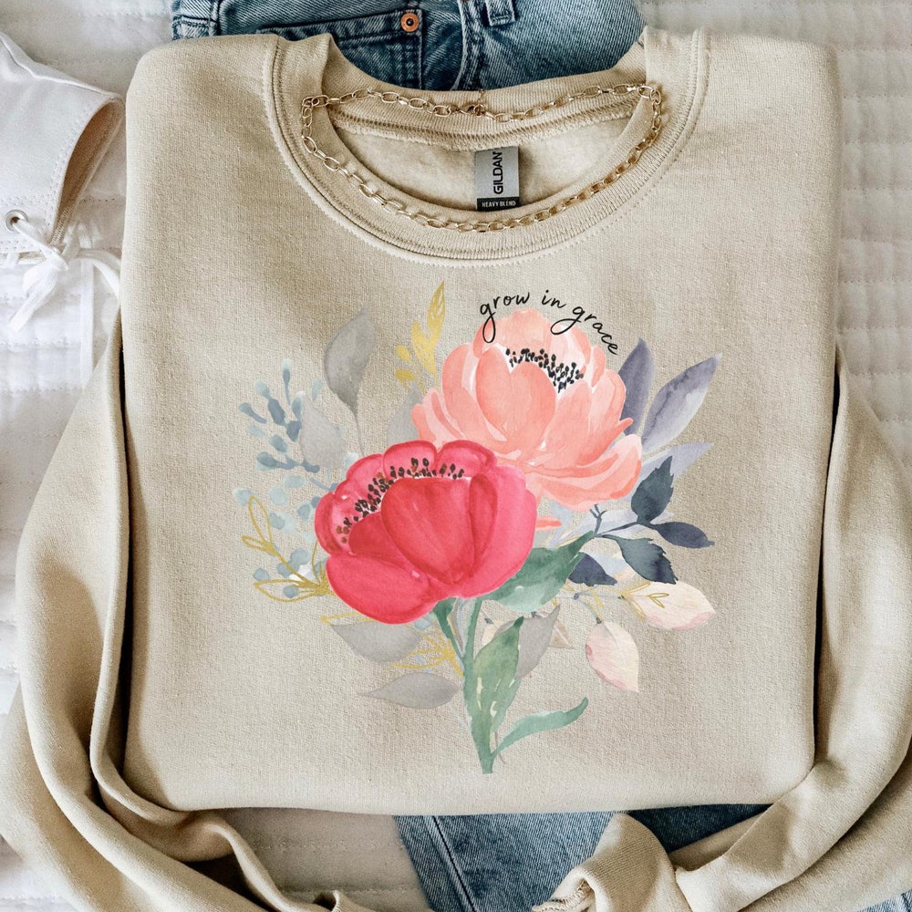 Aesthetic Christian Sweatshirts, Faith Based Sweatshirt, Church Sweatshirt, Religious Sweatshirt,Grow Grace Love Like Jesus Sweatshirt Livingtee