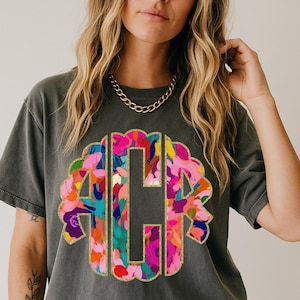 Faux Embroidery Custom Printed Monogram Tshirts Personalized Tshirt Short Sleeve Monogrammed Shirt Bridal Party Gift Birthday Gift for Her