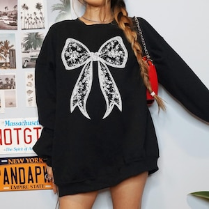 Dark Coquette, White Bow Shirt, Ribbon Shirt, Coquette Bows Sweatshirt, White Lace Bow Shirt, Coquette Sweater, Soft Girl Sweatshirt