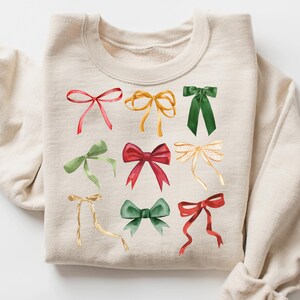 Sudadera con lazo coqueto, linda sudadera con lazo rojo de Papá Noel, suéter con lazos navideños, regalo de Navidad, regalo para mujer