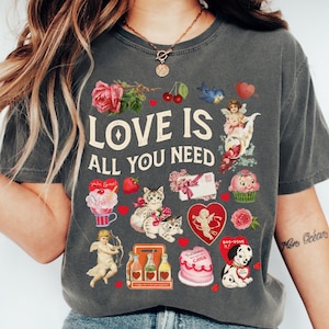 Love Is All You Need Comfort Colors® Shirt, Funny Cat Tshirt, Oversized Shirt, Retro Vintage TShirt, Cat Lover, Cute Cat Shirt
