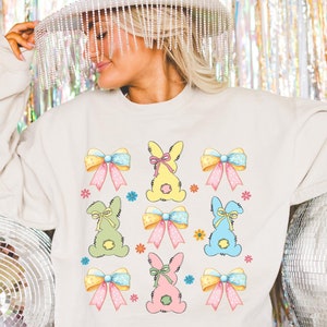 Coquette Easter Sweatshirt Easter Shirt Cute Easter Outfit Good Friday Shirt Easter Bow Shirt Easter Bows Easter Bunny Sweatshirt