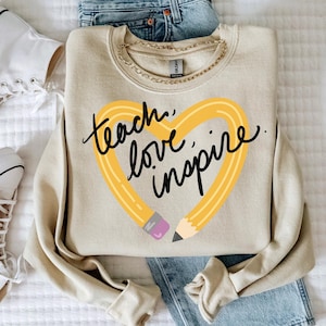 Teach Sweatshirt, süßes Lehrer Sweatshirt, Lehrer Wertschätzung Geschenk, zurück in der Schule, Elementarlehrer Shirt, Lehrer Pullover