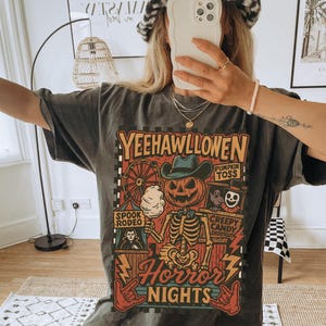 Comfort Colors Skeleton Western Boho Halloween Tee, Halloween Graphic Tee, Skelly Fall Retro Desert Halloween Shirt Western Shirt