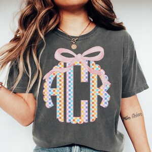 Faux Embroidery Custom Printed Monogram Tshirts Personalized Tshirt Short Sleeve Monogrammed Shirt Bridal Party Gift Birthday Gift for Her