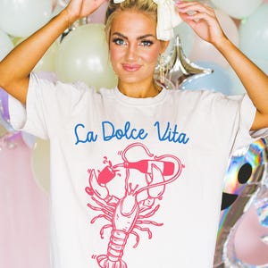 Comfort Colors® La Dolce Vita Lobster Tshirt Lobster Shirt, New England Shirt, Fisherman Aesthetic Tee, Coastal Shirt, Beach Shirt