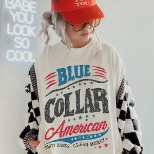 Comfort Colors Blue Collar Shirt, Blue Collar Wife, Trendy Aesthetic Shirt, Lineman Shirt, Country Living Gift Blue Collar Tee