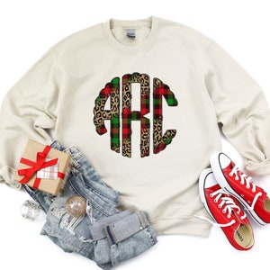 Custom Faux Embroidery Monogrammed Christmas Sweatshirt