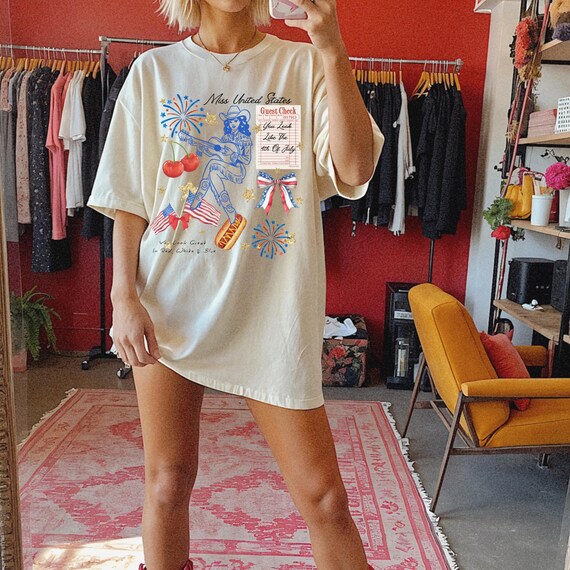 Women's Patriotic 4th Of July T-Shirt - Cute Firework USA Flag Graphic, Short Sleeve Casual Top - View #5